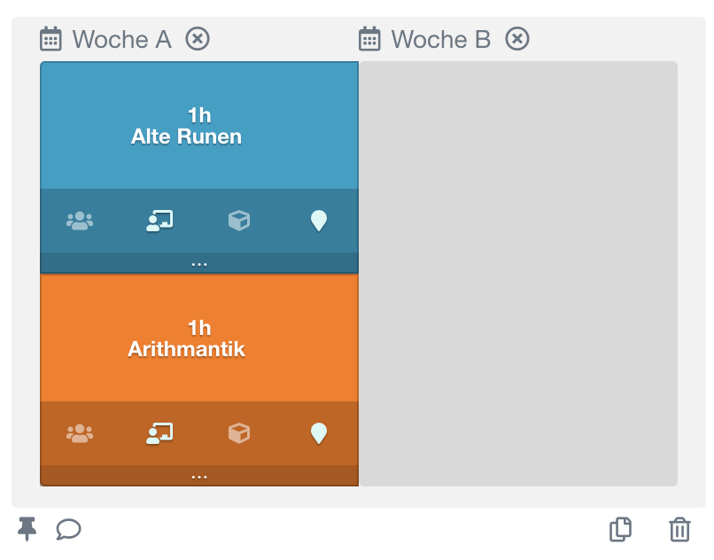 Definition einer komplexen Unterrichtsstunde mit zwei miteinander verbundenen Unterrichtsstunden in einer Woche, wobei die zweite Woche alternativ frei ist