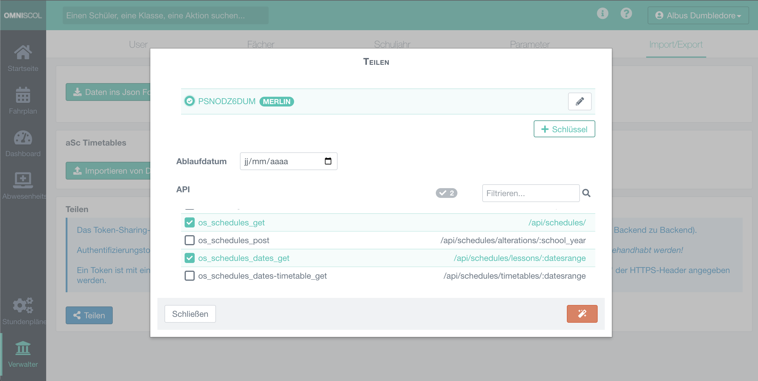 Token-Generierungsmodul für die Echtzeitdatenfreigabe über eine API REST und im JSON-Format