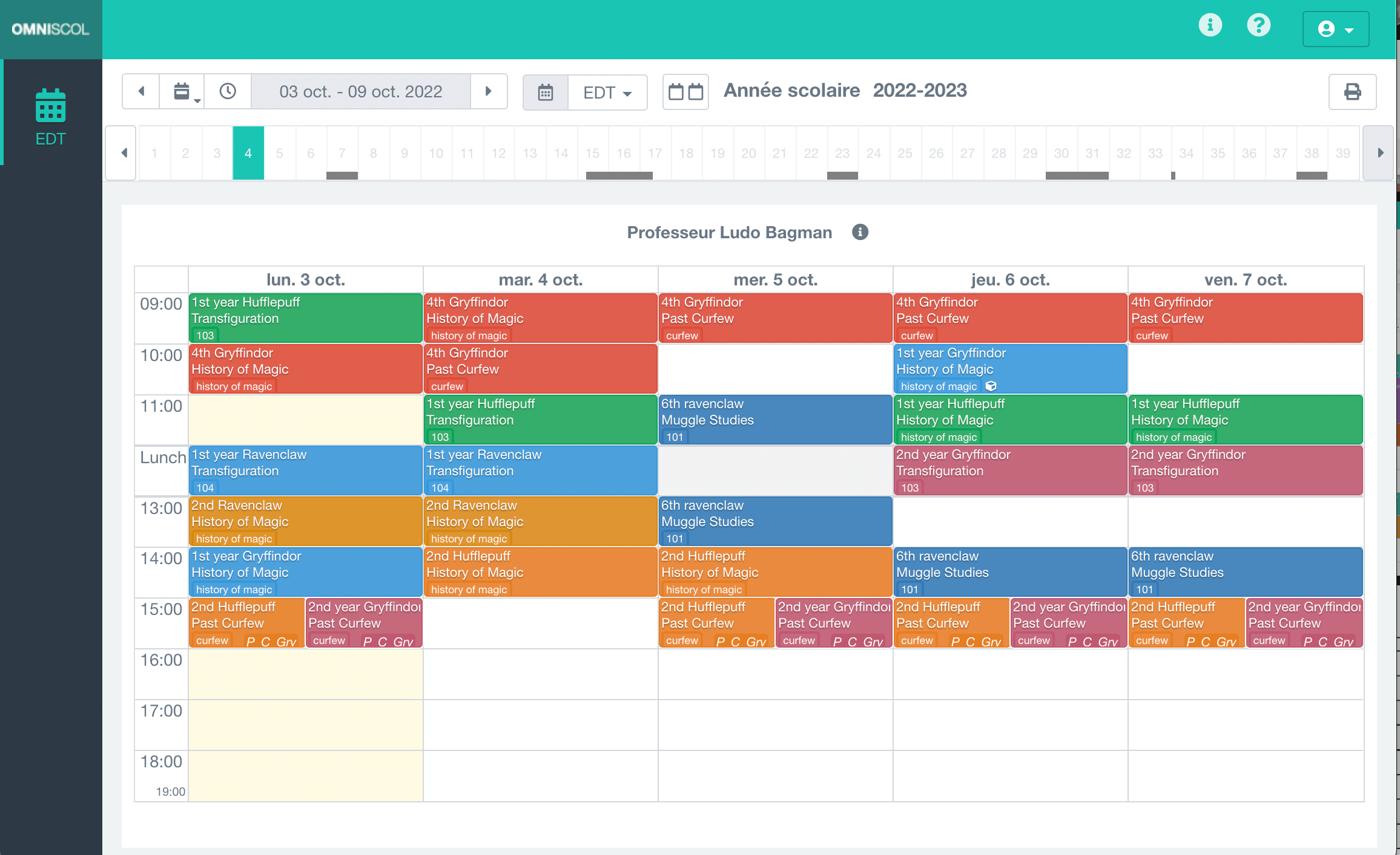exclusive web display of a teacher's timetable, via a single link