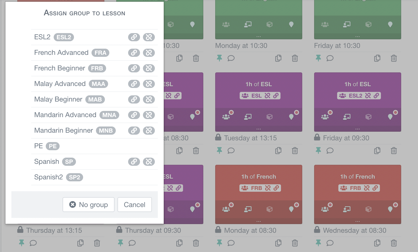 assign a group to a lesson