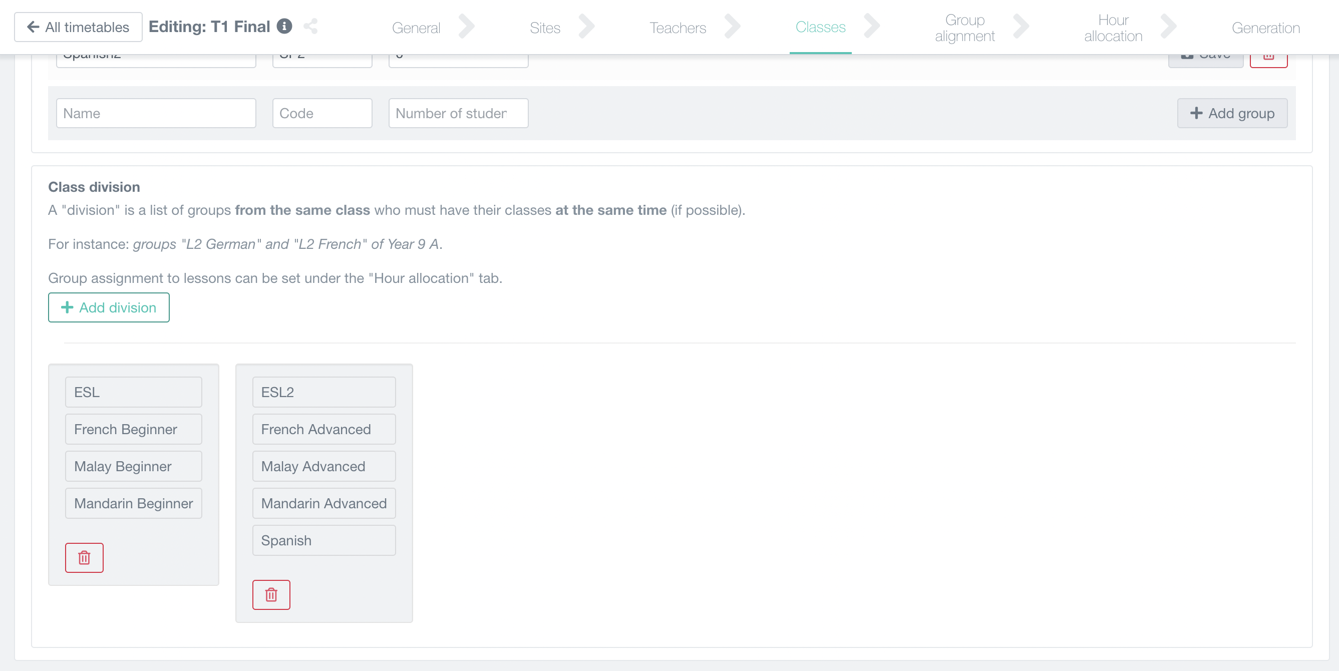 class division by groups