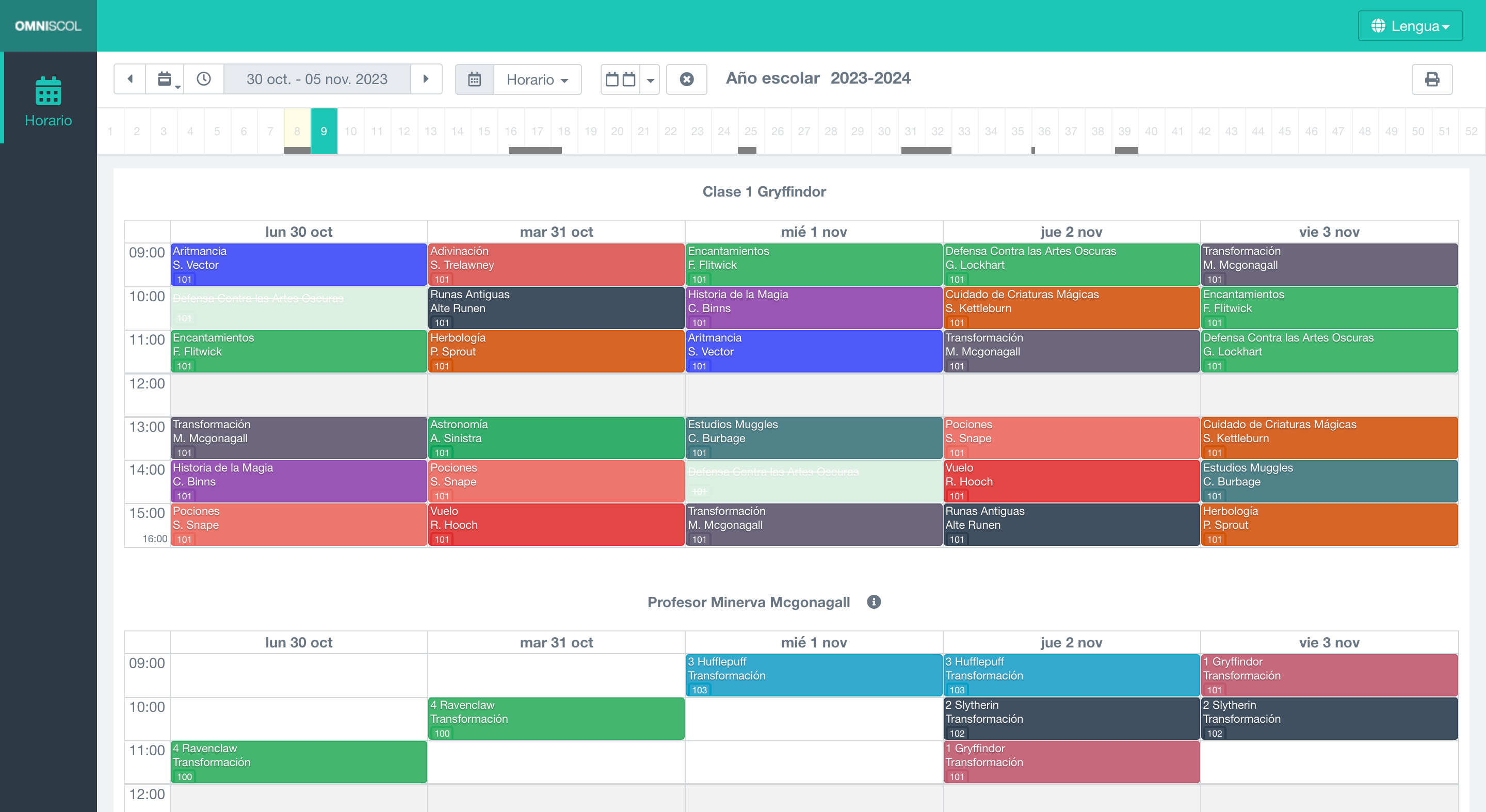 visualización web exclusiva del horario de un profesor a través de un enlace único
