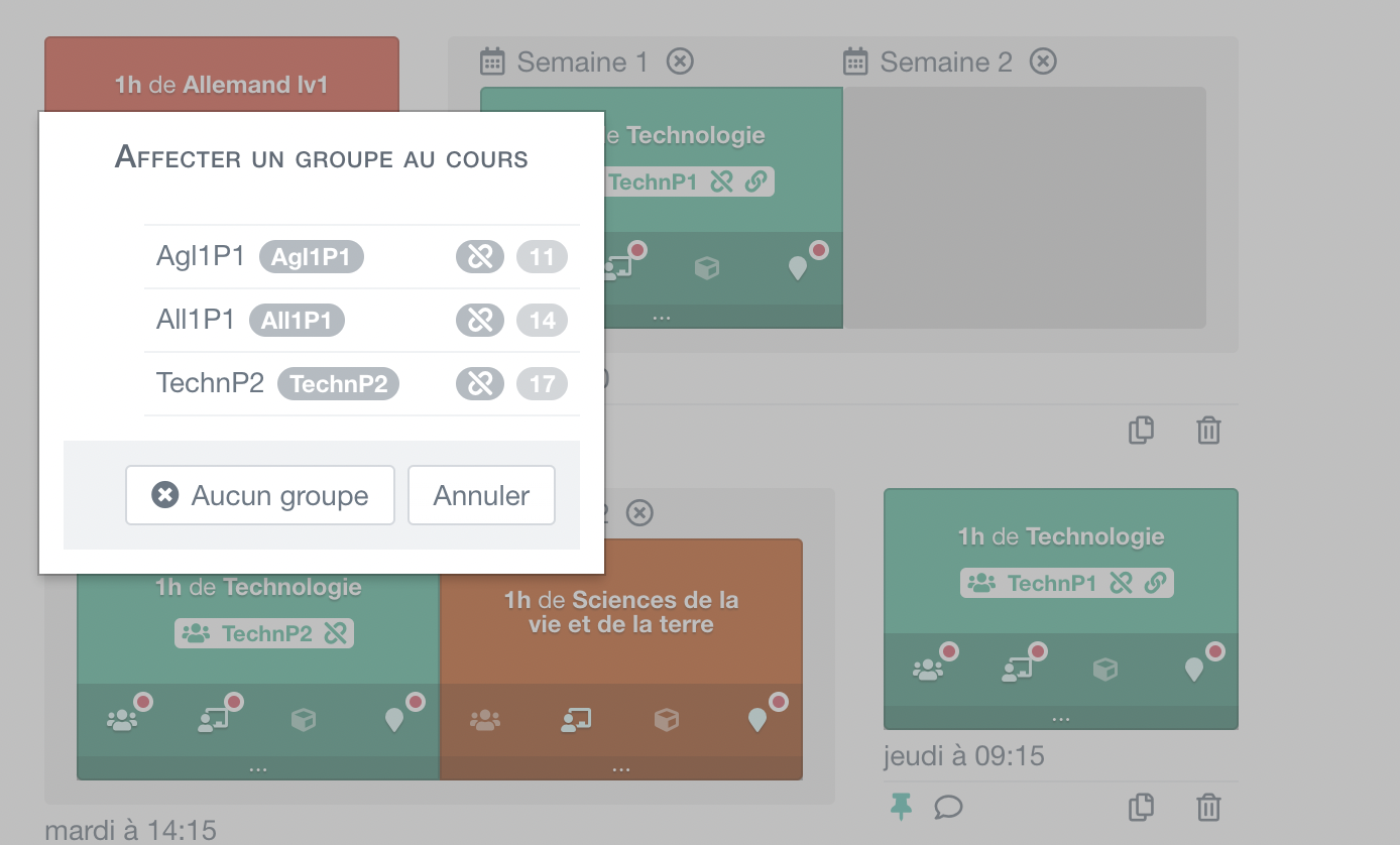 assigner un groupe à un cours