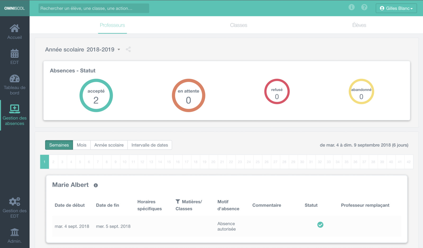 saisie et gestion des absences des professeurs, des classes et des élèves, avec gestion des remplacements des professeurs