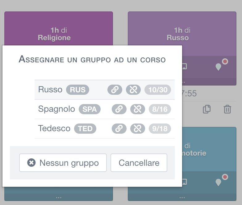 assegnare un gruppo a un corso