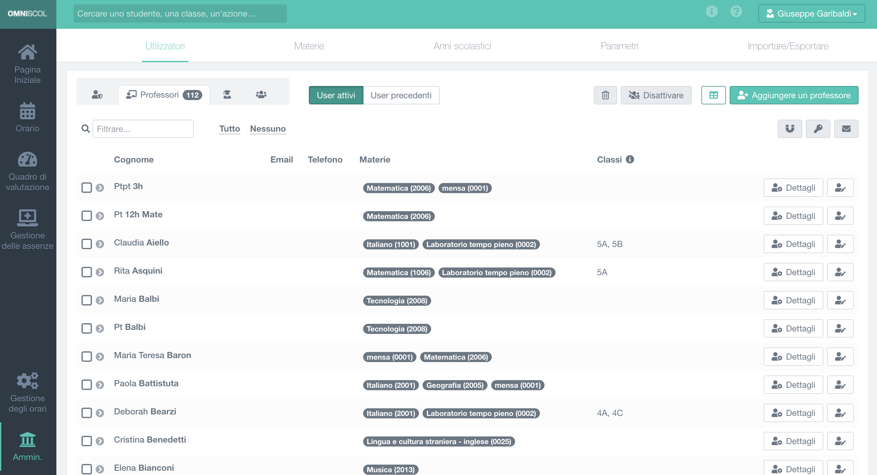 modulo di amministrazione degli utenti (elenco, schede informative, gestione) e delle impostazioni generali