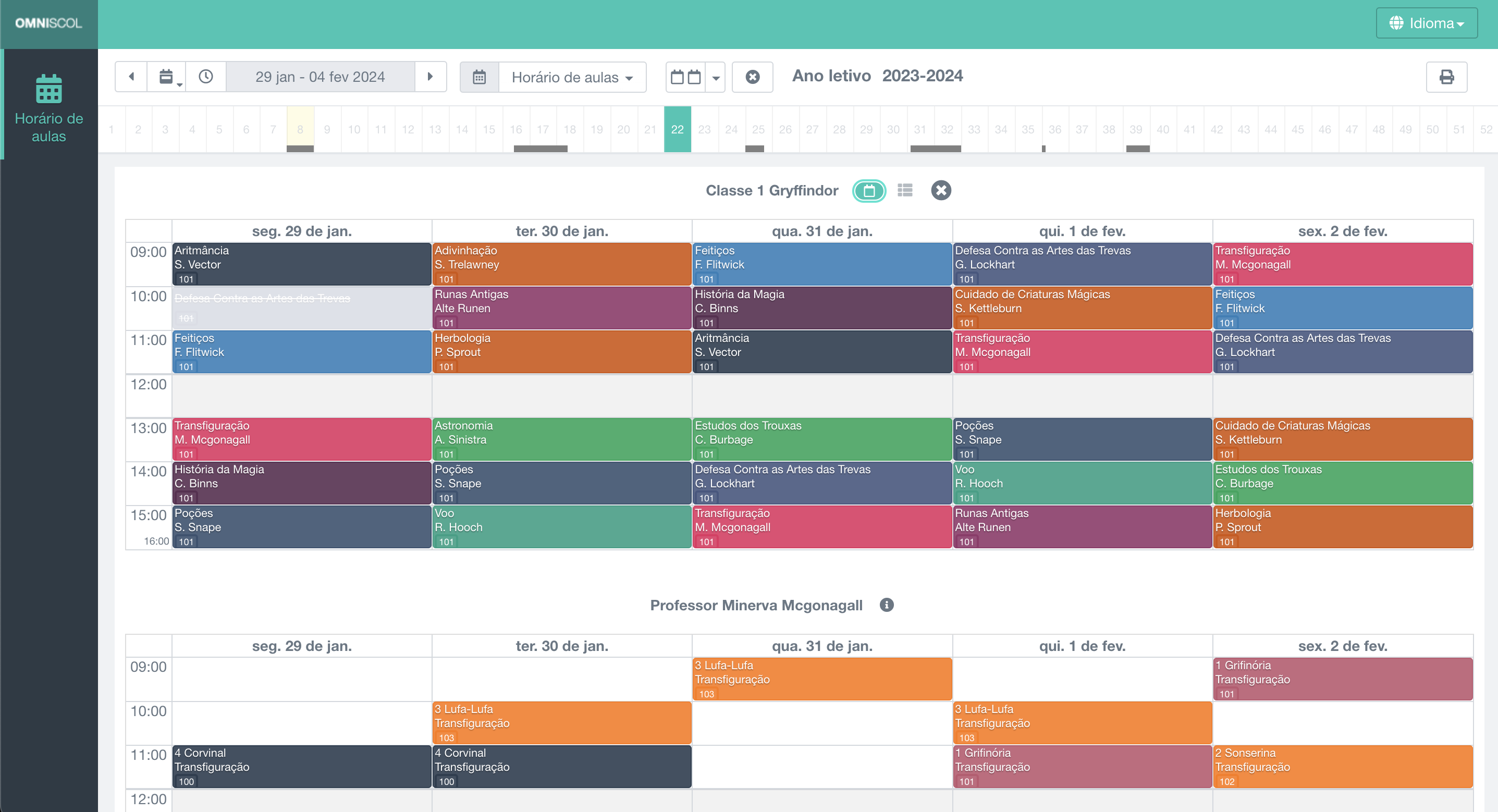 exibição exclusiva na web do horário de um professor por meio de um link único