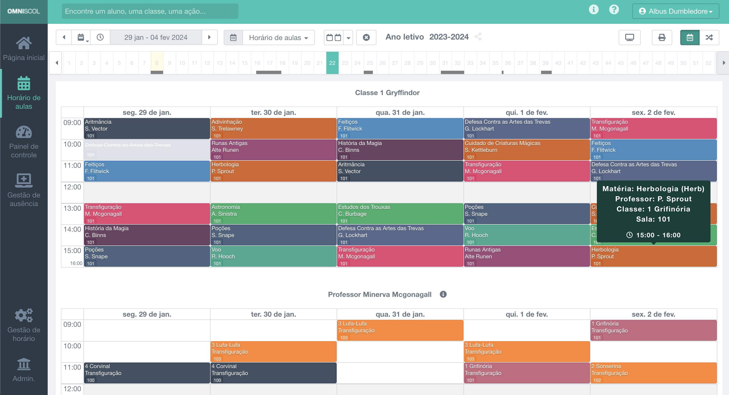 consulta e gestão diária dos horários
